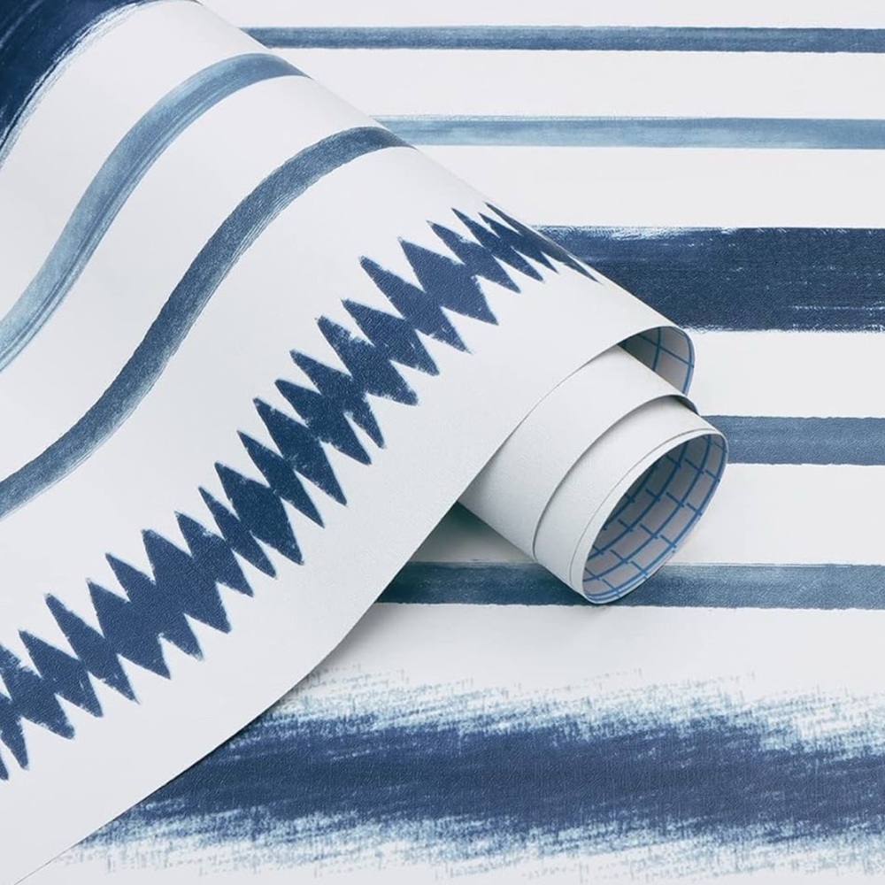 NWT Navy & white Peel & Stick Wallpaper striped - 17.7inch x 78.7inch